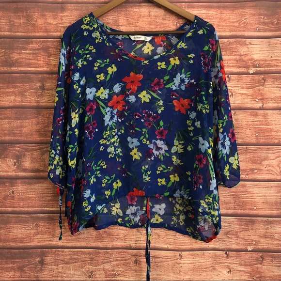 Old Navy Tops - Old Navy Floral Open Sleeve Sheer Blouse